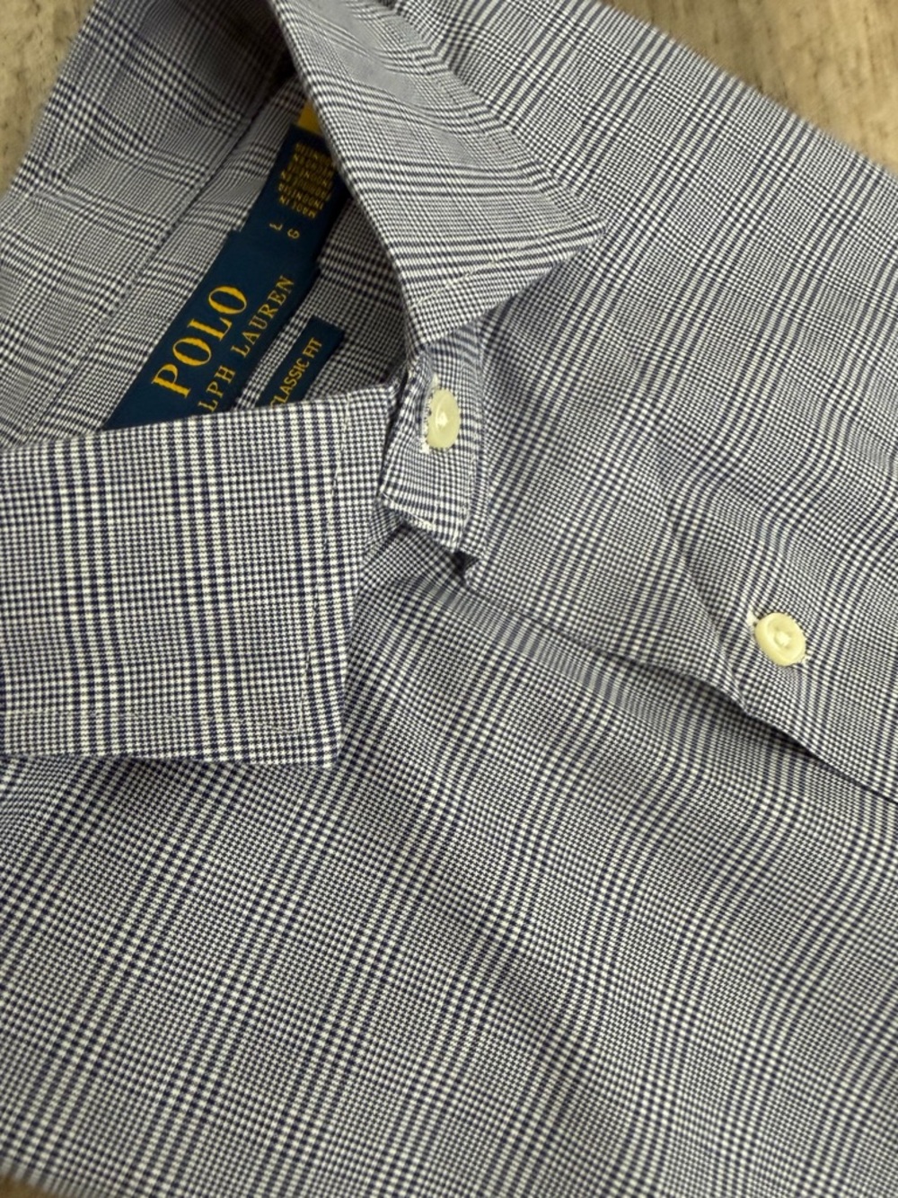 Polo by Ralph Lauren Blue Micro-Check Dress Shirt Sz Large Cotton